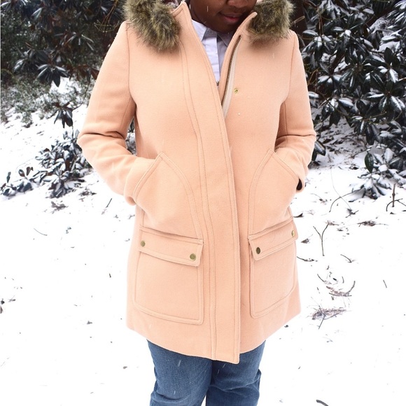 J Crew Factory Vail Parka Coat in Blush with Faux Fur Collar 10 - Picture 2 of 8